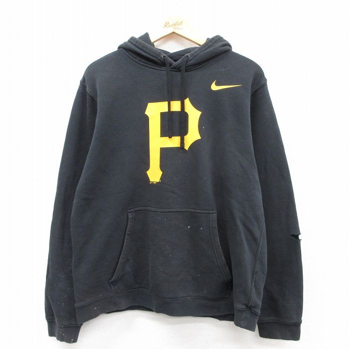 XL/古着 ナイキ NIKE 長袖 スウェット パーカー メンズ MLB ピッツバーグパイレーツ 黒 ブラック メジャーリーグ ベースボール 野球 25sep1拍卖