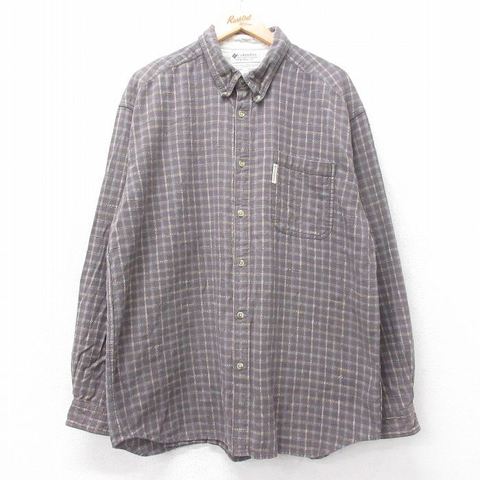 XL/古着 コロンビア 長袖 ブランド シャツ メンズ 00s 大きいサイズ ロング丈 コットン ボタンダウン グレー他 チェック 25sep10 中古 トッ拍卖