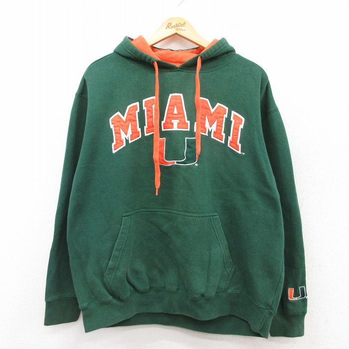 XL/古着 長袖 スウェット パーカー メンズ マイアミ 大きいサイズ 緑 グリーン 25sep10 中古 スエット トレーナー トップス拍卖