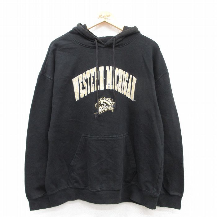 XL/古着 長袖 スウェット パーカー メンズ WESTERN ミシガン 黒 ブラック 25sep10 中古 スエット トレーナー トップス拍卖