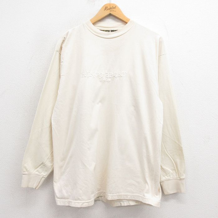 XL/古着 長袖 ビンテージ Tシャツ メンズ 00s RINGO SPORT 刺繍 コットン クルーネック 生成り 25sep05 中古拍卖