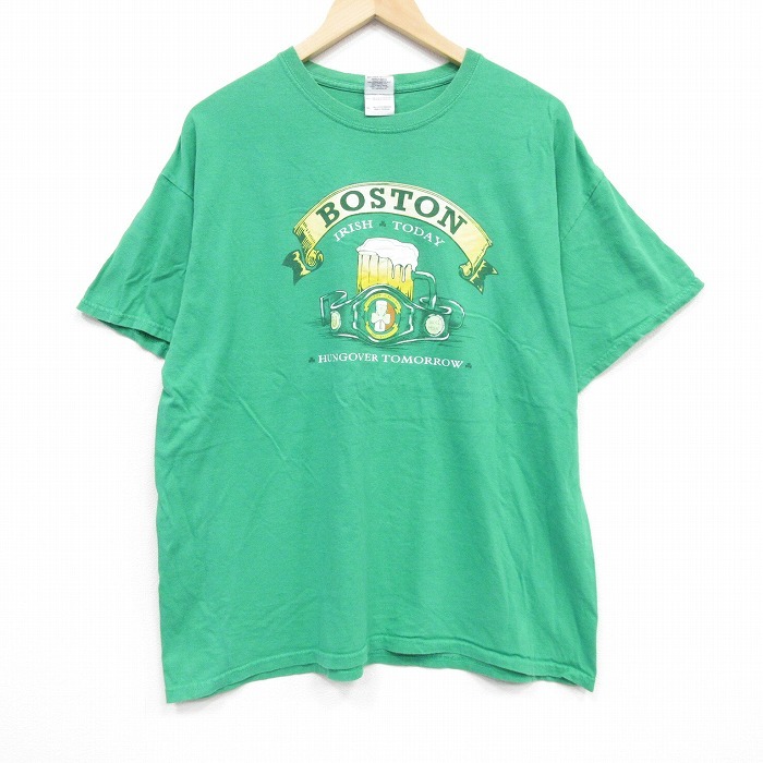 XL/古着 半袖 ビンテージ Tシャツ メンズ 00s ボストン 大きいサイズ コットン クルーネック 緑 グリーン 25sep09 中古拍卖