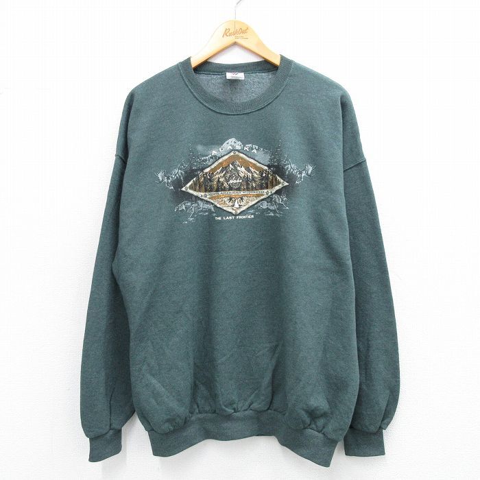 XL/古着 ジャージーズ 長袖 スウェット メンズ 00s アラスカ クルーネック 濃緑 グリーン 霜降り 25sep06 中古 スエット トレーナー トップ拍卖