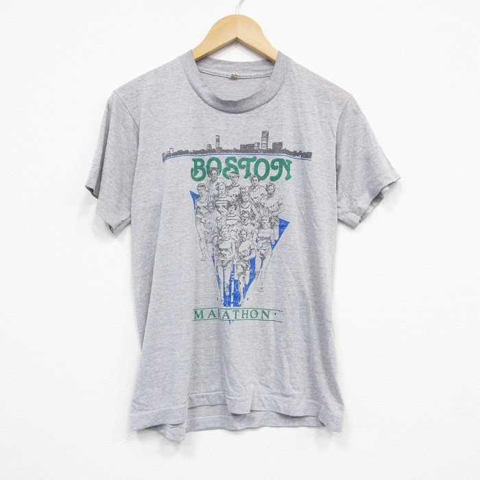 M/古着 スクリーンスターズ 半袖 ビンテージ Tシャツ メンズ 80s ボストンマラソン クルーネック グレー 霜降り 25sep13 中古拍卖