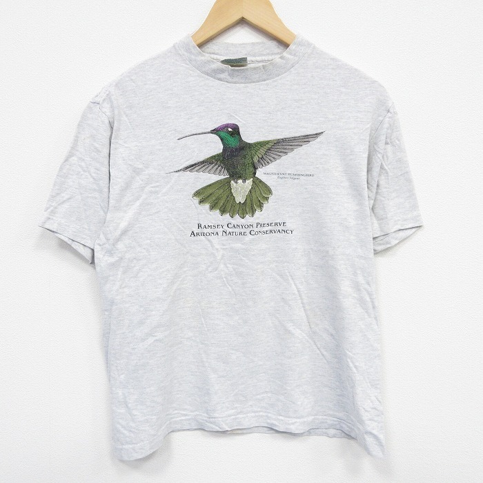 L/古着 半袖 ビンテージ Tシャツ メンズ 90s 鳥 コットン クルーネック 薄グレー 霜降り 25sep13 中古拍卖