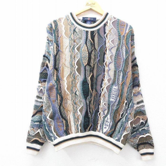 XL/古着 COTTON TRADERS 長袖 セーター メンズ 3Dニット 大きいサイズ コットン クルーネック ベージュ他 カーキ spe 25sep13 中古 ニット拍卖