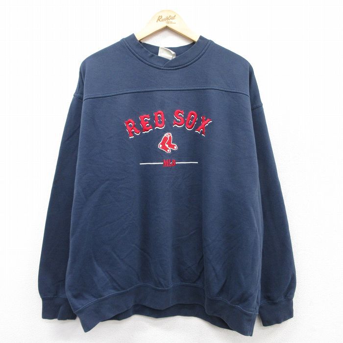 XL/古着 リー Lee 長袖 スウェット メンズ 00s MLB ボストンレッドソックス 刺繍 大きいサイズ クルーネック 紺 ネイビー メジャーリーグ拍卖