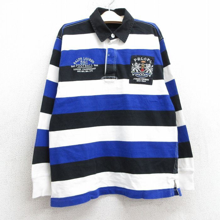 古着 ラルフローレン 長袖 ブランド ラガー シャツ キッズ ボーイズ 子供服 90s フットボール 12 コットン 青他 ブルー ボー拍卖