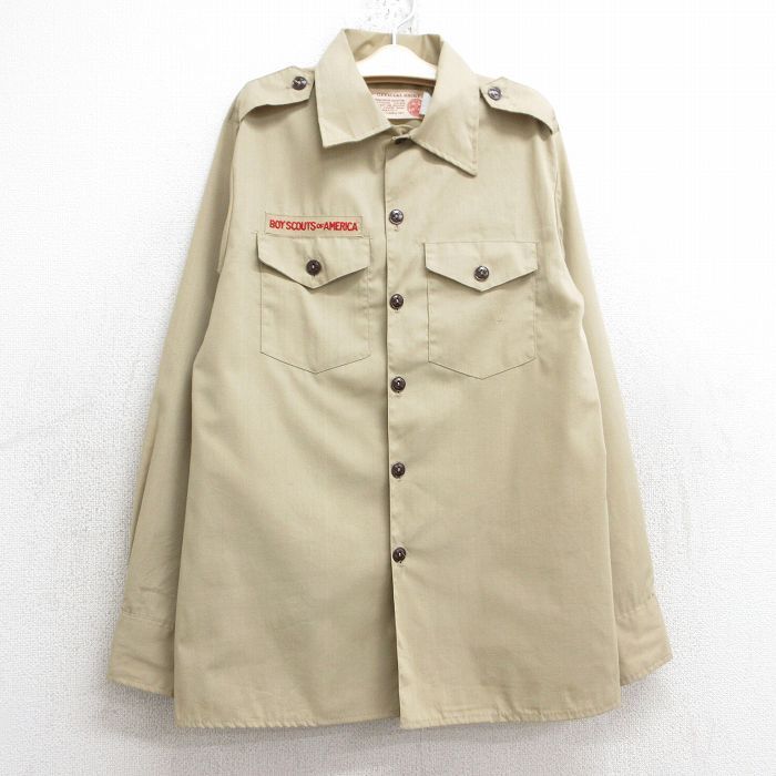 古着 長袖 ボーイスカウト シャツ キッズ ボーイズ 子供服 90s ベージュ カーキ 25mar03拍卖
