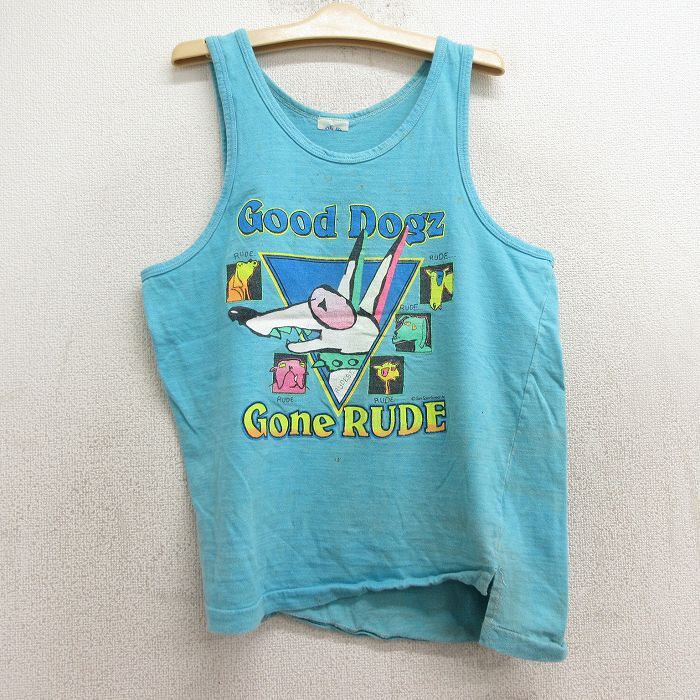 古着 ビンテージ タンクトップ キッズ ボーイズ 子供服 80s 犬 クルーネック 水色 24aug19拍卖