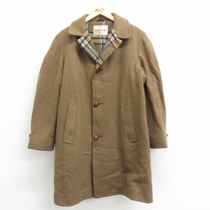 M/古着 長袖 ウール コート メンズ 80s ロング丈 茶 ブラウン 24oct15 中古 アウター拍卖