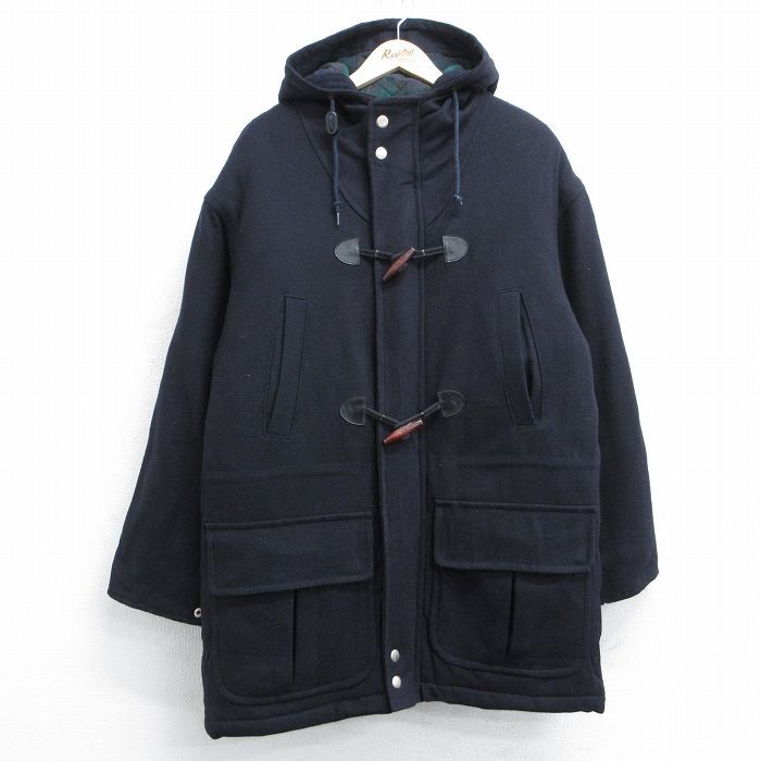 XL/古着 長袖 ウール ダッフル コート パーカー メンズ 00s 大きいサイズ ロング丈 濃紺 ネイビー 内側キルティング 25jan24拍卖