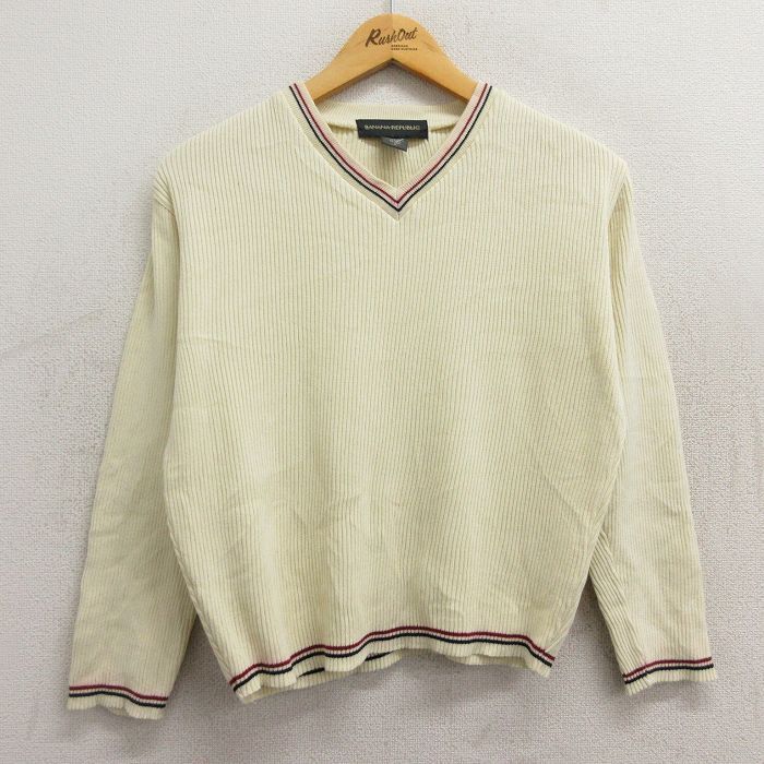 古着 バナナリパブリック 長袖 セーター レディース 00s 無地 コットン Vネック 生成り 23oct23 中古 ニット トップス拍卖