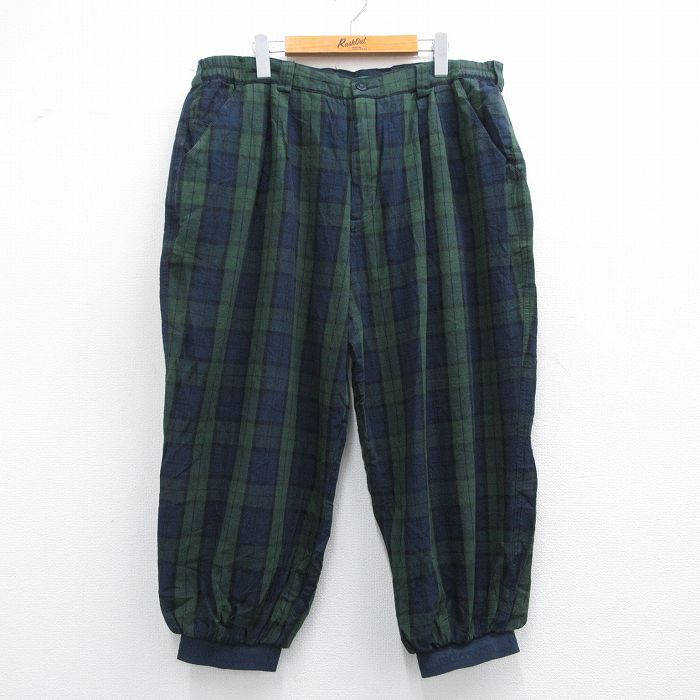 W38/古着 パンツ メンズ リネン 緑他 グリーン タータンチェック ブラックウォッチ 25apr10 中古 ボトムス ロング拍卖