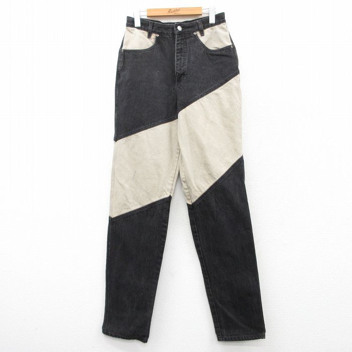 古着 ジーンズ レディース 90s ツートンカラー コットン 黒他 ブラック デニム spe 25mar22 中古 ボトムス ジーパン Gパン拍卖