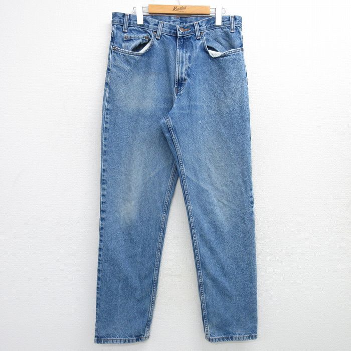 W34/古着 カークランド ジーンズ メンズ コストコ コットン 薄紺 ネイビー デニム 25mar07 中古 ボトムス ジーパン Gパン ロ拍卖