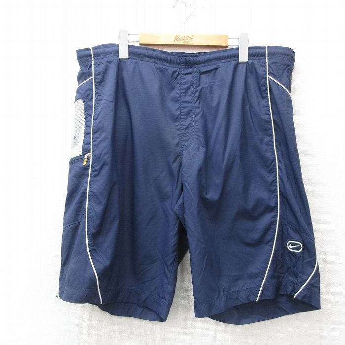 W40/古着 ナイキ NIKE ショート ナイロン パンツ ショーツ メンズ 00s ワンポイントロゴ 大きいサイズ 紺 ネイビー 内側メッ拍卖