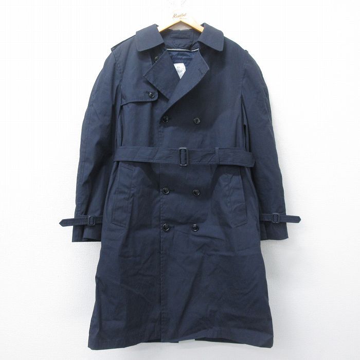 XL/古着 長袖 ミリタリー トレンチ コート メンズ ライナー付き ロング丈 濃紺 ネイビー 25feb26 中古 アウター拍卖