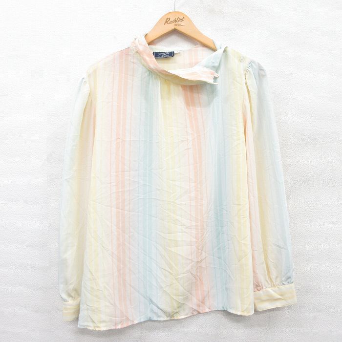 古着 長袖 トップス レディース 90s 黄色他 イエロー ストライプ 25jan15 中古拍卖