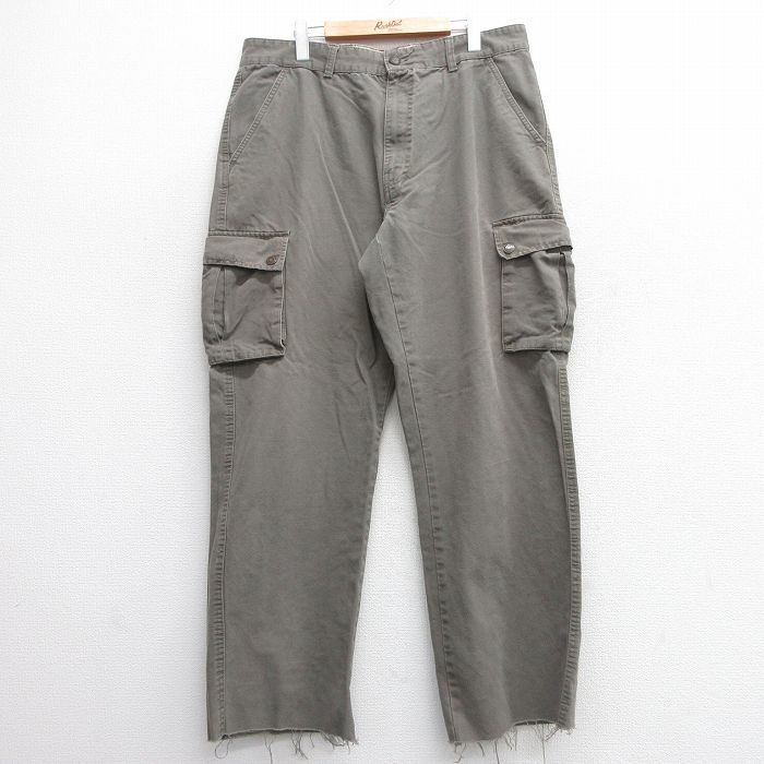 W37/古着 カーゴ パンツ メンズ コットン 薄緑 グリーン 25mar28 中古 ボトムス ロング拍卖