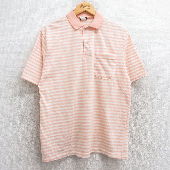 L/古着 半袖 ポロ シャツ メンズ 80s 薄ピンク系他 ボーダー 25may28 中古 トップス拍卖