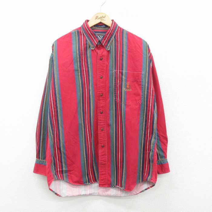 XL/古着 ラルフローレン チャップス 長袖 ブランド シャツ メンズ 90s ワンポイントロゴ 大きいサイズ コットン ボタンダウ拍卖