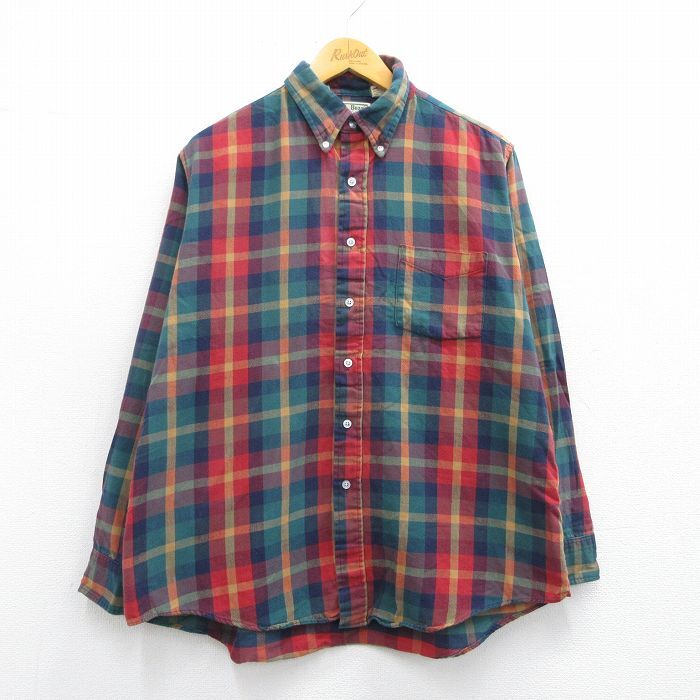 XL/古着 エルエルビーン LLBEAN 長袖 ブランド シャツ メンズ 80s コットン ボタンダウン 緑他 グリーン チェック 25mar29拍卖