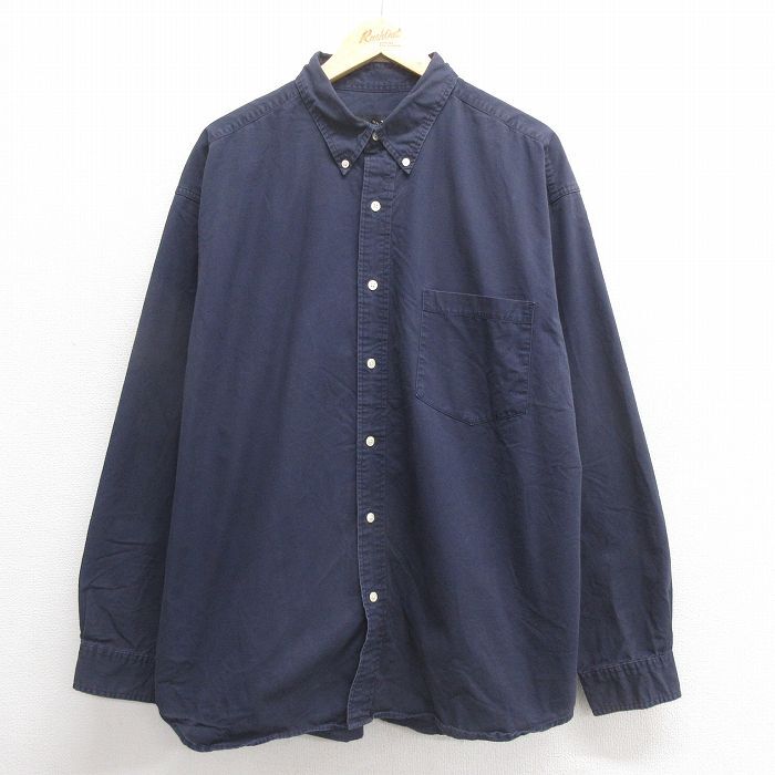 XL/古着 エディーバウアー 長袖 ブランド シャツ メンズ 00s 大きいサイズ コットン ボタンダウン 濃紺 ネイビー 25may27 中拍卖