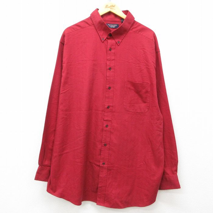 XL/古着 長袖 シャツ メンズ ヘリンボーン 大きいサイズ ロング丈 ボタンダウン 赤 レッド 25mar11 中古 トップス拍卖