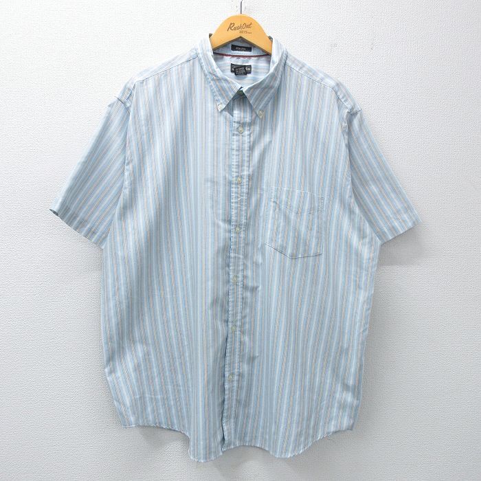 XL/古着 セントジョンズベイ 半袖 シャツ メンズ 大きいサイズ ロング丈 ボタンダウン 薄紺他 ネイビー ストライプ 25apr22拍卖