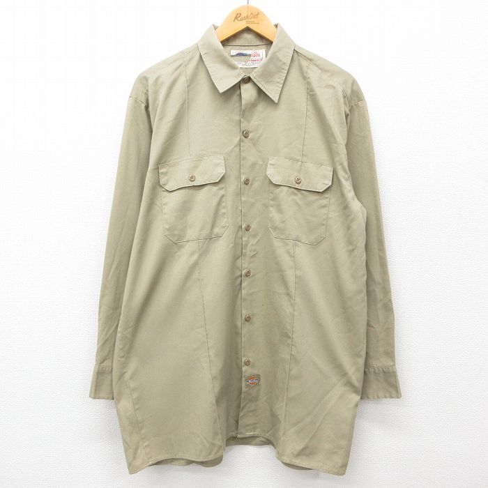 XL/古着 ディッキーズ Dickies 長袖 ワーク シャツ メンズ 00s ロング丈 ベージュ カーキ 24dec03 中古 トップス拍卖