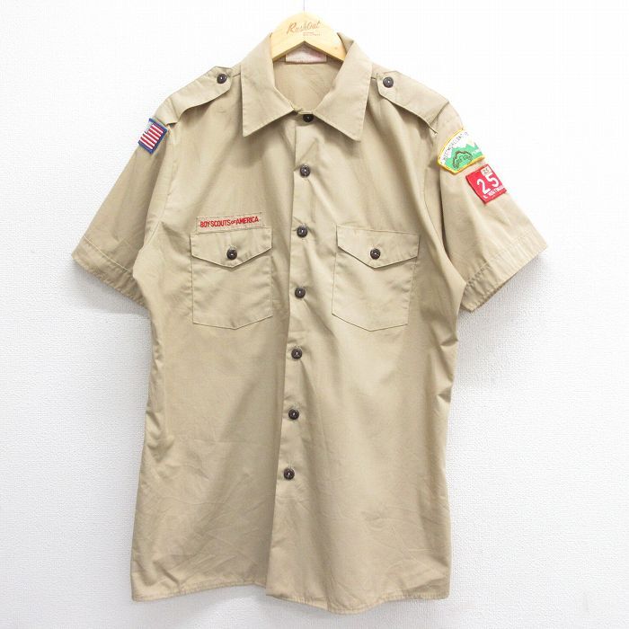 XL/古着 半袖 ボーイスカウト シャツ メンズ 80s ベージュ カーキ 24may28 中古 トップス拍卖