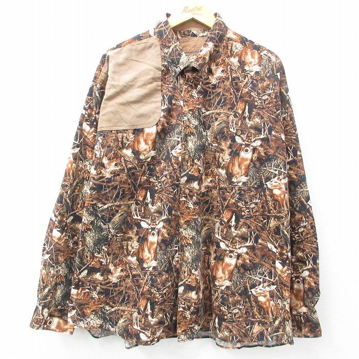 XL/古着 長袖 シャツ メンズ シカ ヒジ当て 大きいサイズ コットン ボタンダウン 茶他 ブラウン 25feb26 中古 トップス拍卖