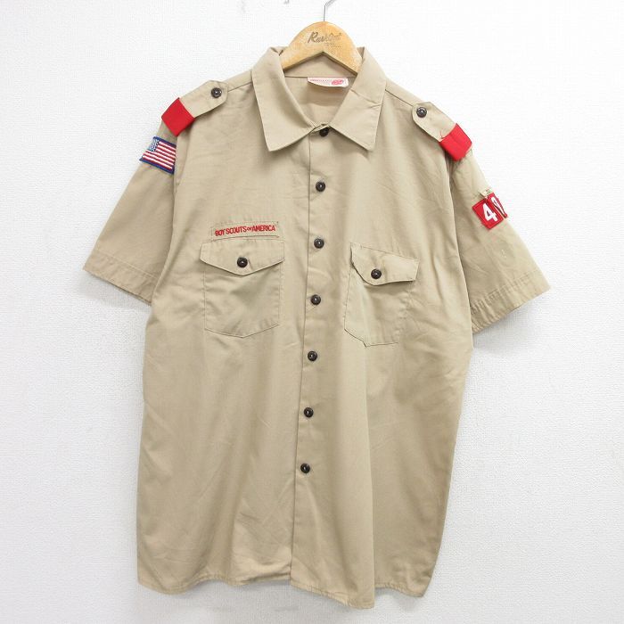 XL/古着 半袖 ボーイスカウト シャツ メンズ 90s ワッペン ベージュ カーキ spe 24jul05 中古 トップス拍卖
