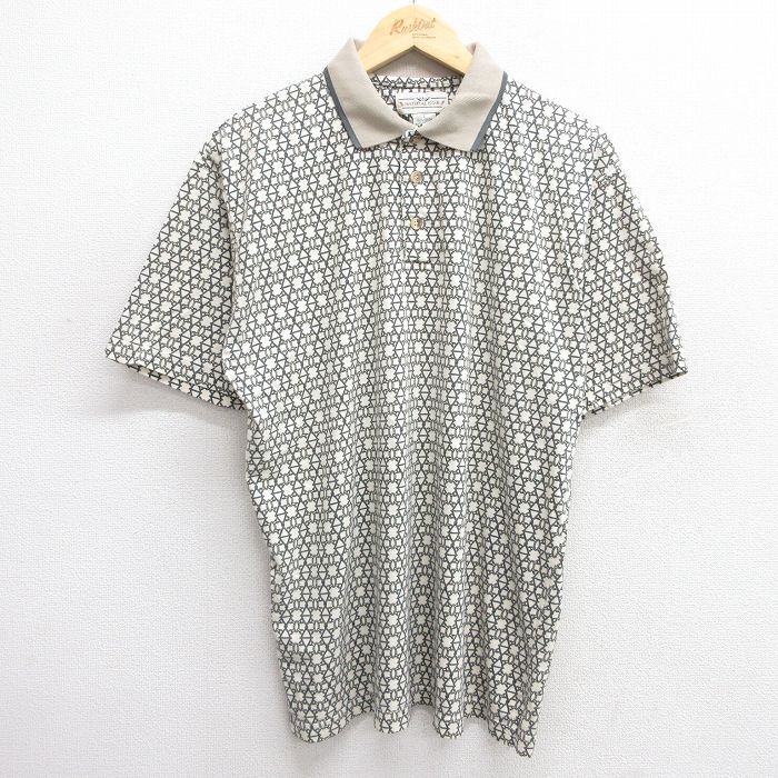 L/古着 半袖 ポロ シャツ メンズ 00s 総柄 コットン 薄ベージュ系他 カーキ 25may17 中古 トップス拍卖
