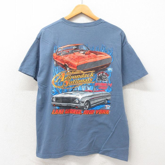 L/古着 半袖 ビンテージ Tシャツ メンズ 00s 車 コットン クルーネック 薄紺 ネイビー 25may19 中古拍卖