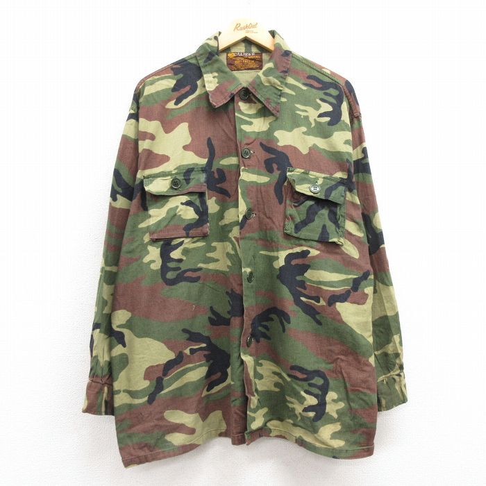 XL/古着 長袖 ハンティング ジャケット メンズ 80s ウッドランドカモ 大きいサイズ コットン 緑他 グリーン 迷彩 25feb25 中拍卖
