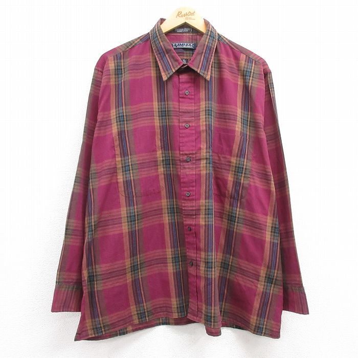 XL/古着 バンヒューセン 長袖 シャツ メンズ 大きいサイズ 紫他 パープル チェック 25jan17 中古 トップス拍卖