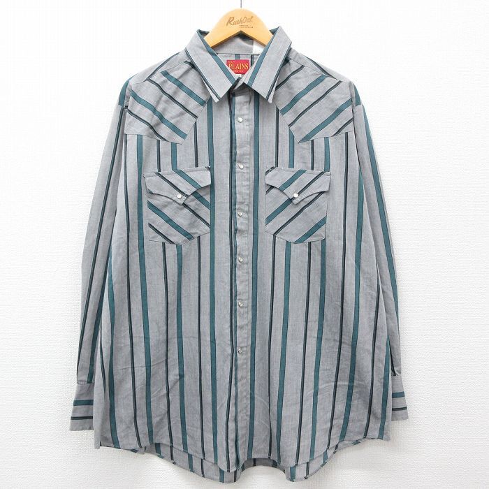 XL/古着 ELY 長袖 ウエスタン シャツ メンズ 00s 大きいサイズ グレー他 ストライプ 24jun05 中古 トップス拍卖