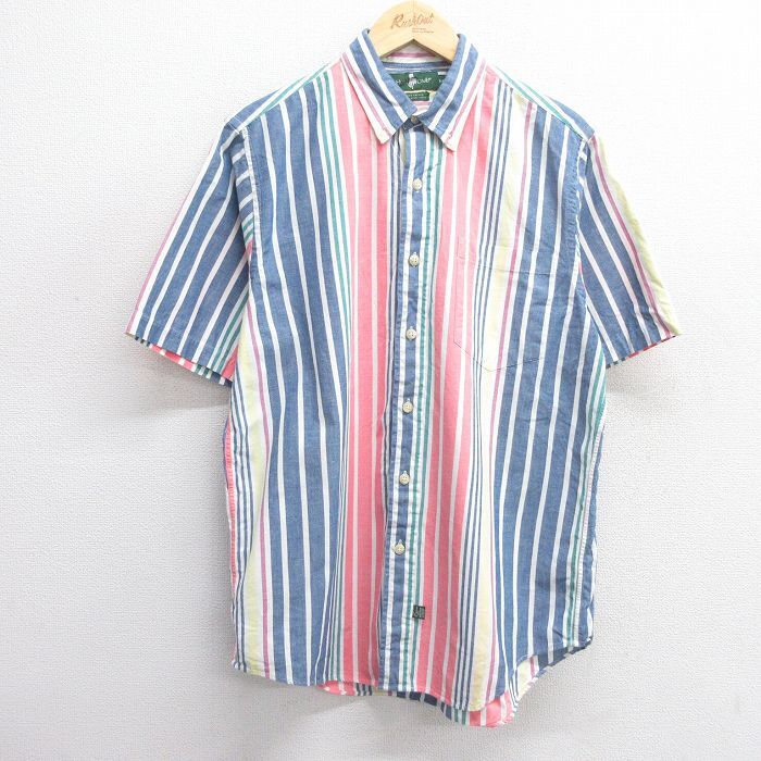 M/古着 半袖 シャツ メンズ 90s コットン ボタンダウン 紺他 ネイビー ストライプ 25apr04 中古 トップス拍卖