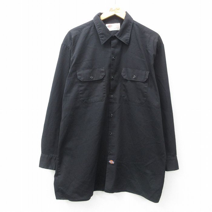 XL/古着 ディッキーズ Dickies 長袖 ワーク シャツ メンズ 00s 大きいサイズ ロング丈 黒 ブラック 25apr28 中古 トップス拍卖