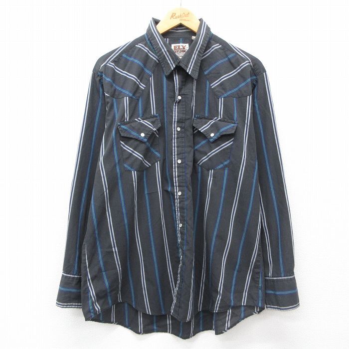 XL/古着 ELY 長袖 ウエスタン シャツ メンズ 90s 大きいサイズ 黒 ブラック ストライプ 24oct21 中古 トップス拍卖