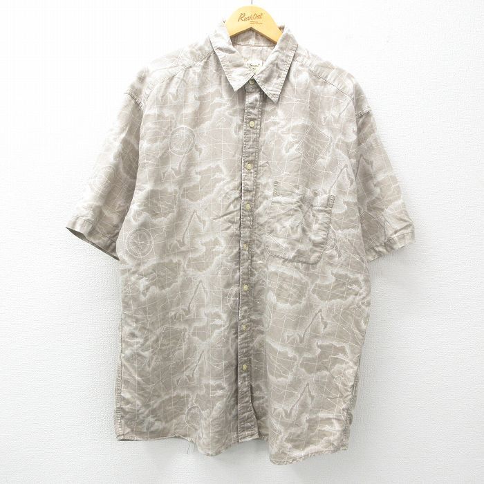 XL/古着 エディーバウアー 半袖 シャツ メンズ 00s 総柄 大きいサイズ ロング丈 リネン グレー他 spe 25apr19 中古 トップス拍卖