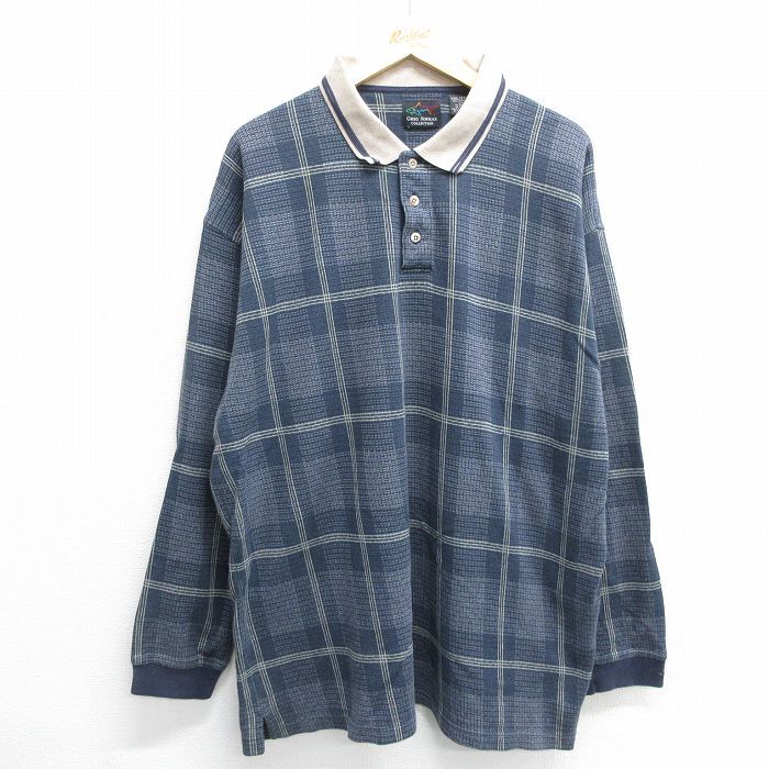 XL/古着 グレッグノーマン 長袖 ポロ シャツ メンズ 大きいサイズ コットン 濃紺他 ネイビー チェック 24sep03 中古 トップ拍卖