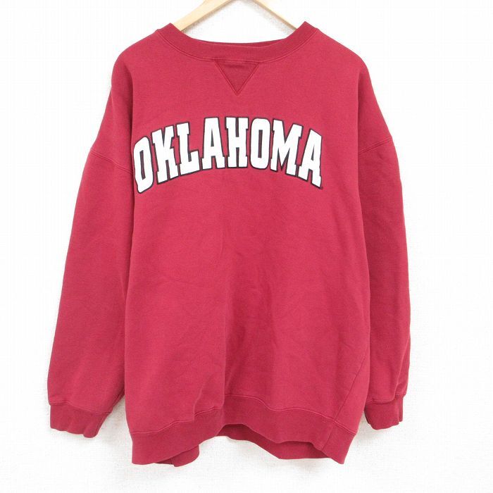 XL/古着 長袖 スウェット メンズ 00s オクラホマ 刺繍 大きいサイズ クルーネック エンジ 24jan16 中古 スエット トレーナー拍卖