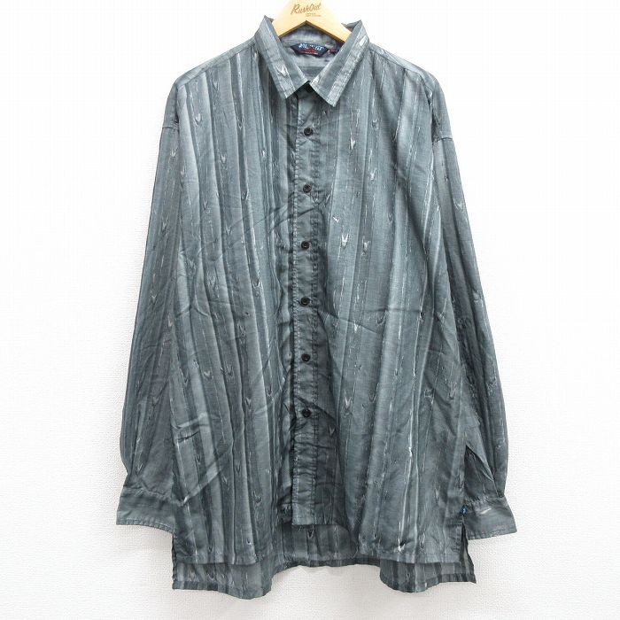 XL/古着 長袖 シャツ メンズ 大きいサイズ ロング丈 グレー ストライプ 24feb07 中古 トップス拍卖