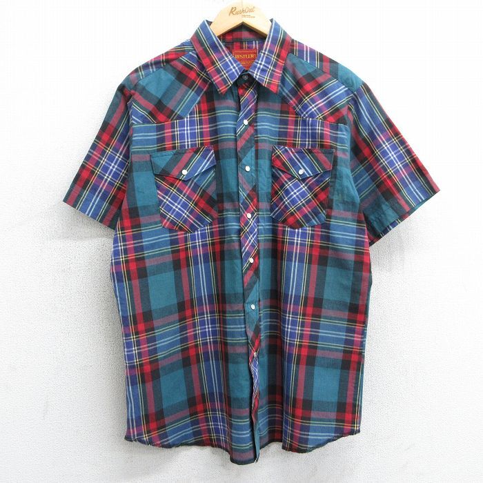 XL/古着 ラスラー 半袖 ウエスタン シャツ メンズ 90s 緑他 グリーン チェック 25apr07 中古 トップス拍卖