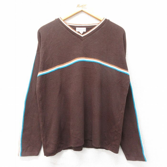 L/古着 長袖 セーター メンズ 90s アクリル クルーネック こげ茶他 ブラウン 25jan31 中古 ニット トップス拍卖