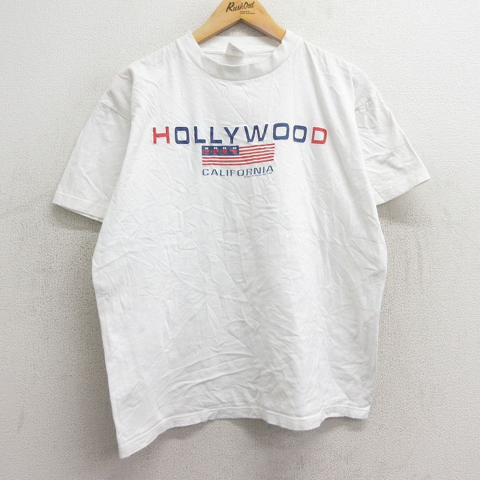 L/古着 半袖 ビンテージ Tシャツ メンズ 90s ハリウッド カリフォルニア コットン クルーネック 白 ホワイト 24feb14 中古拍卖