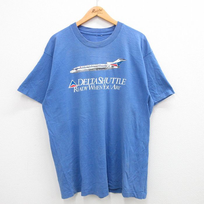 XL/古着 半袖 ビンテージ Tシャツ メンズ 90s デルタシャトル 飛行機 大きいサイズ クルーネック 紺 ネイビー 24feb23 中古拍卖